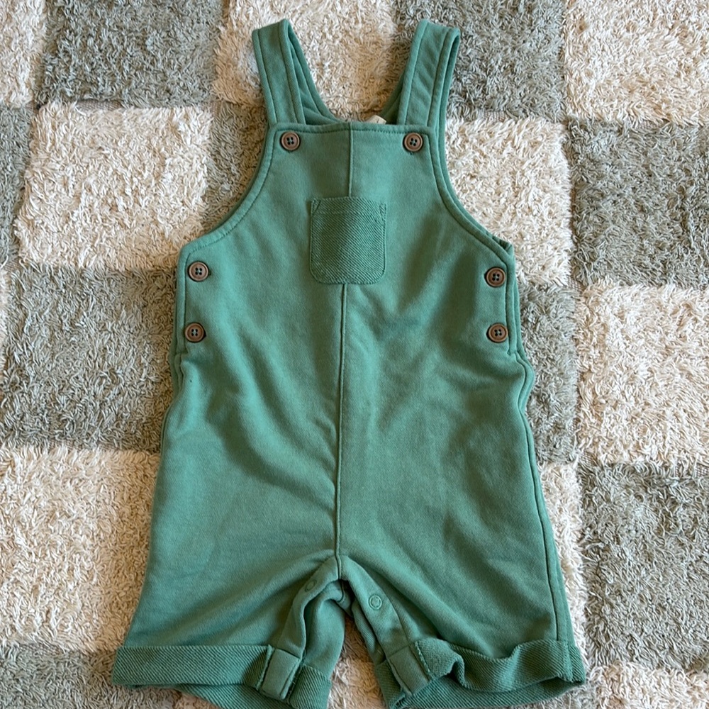 First Impressions 18m sage green cotton overalls